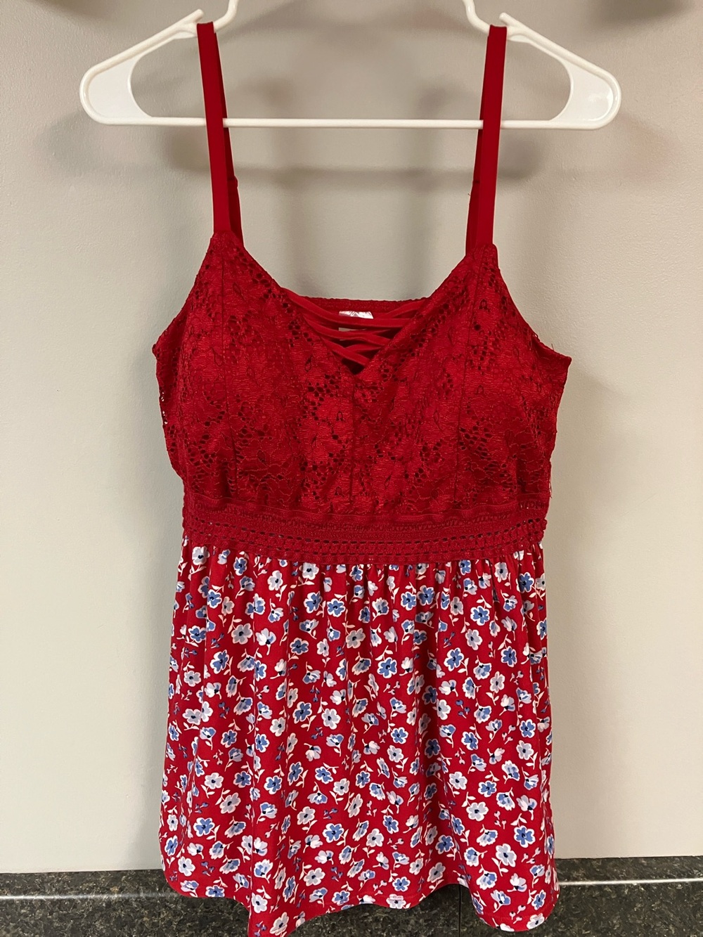 NOBO red lace babydoll cami tank top xxl